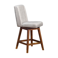 Tynn Swivel Counter Stool Chair, Beige Wingback, Brown Rubberwood - BM339180