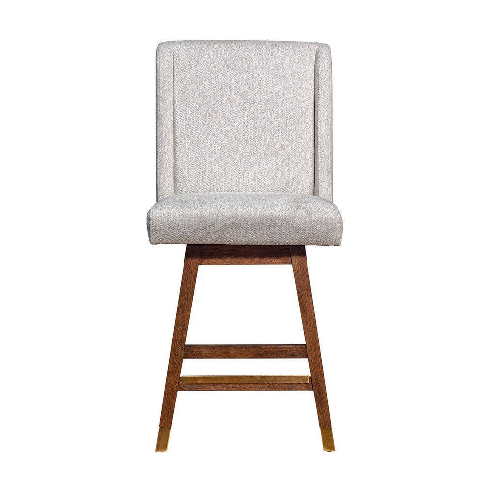 Tynn Swivel Counter Stool Chair, Beige Wingback, Brown Rubberwood - BM339180