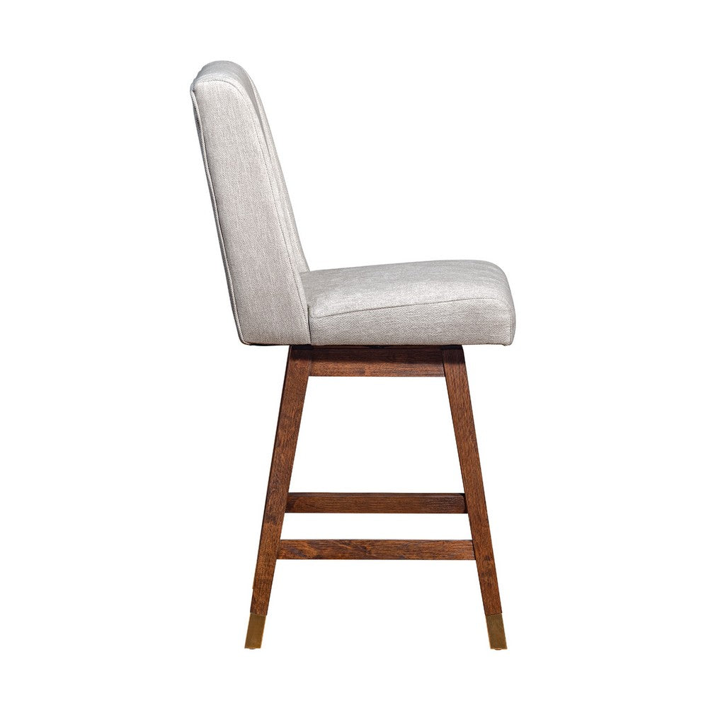 Tynn Swivel Counter Stool Chair, Beige Wingback, Brown Rubberwood - BM339180