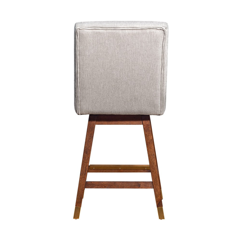 Tynn Swivel Counter Stool Chair, Beige Wingback, Brown Rubberwood - BM339180