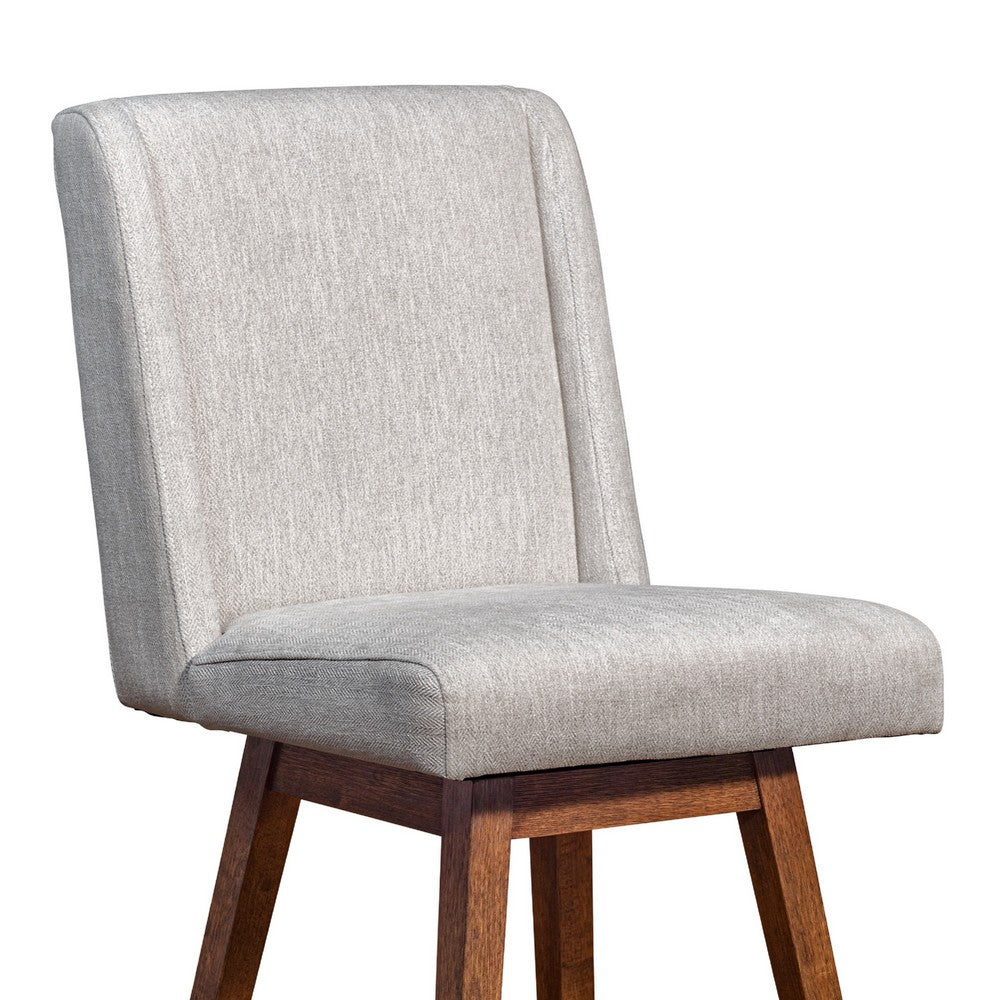 Tynn Swivel Counter Stool Chair, Beige Wingback, Brown Rubberwood - BM339180