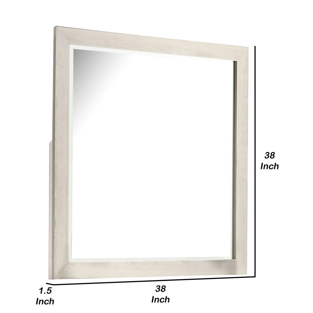 Hyao Dresser Mirror, White Wash Veneer, 38 Inch Square Frame - BM339310