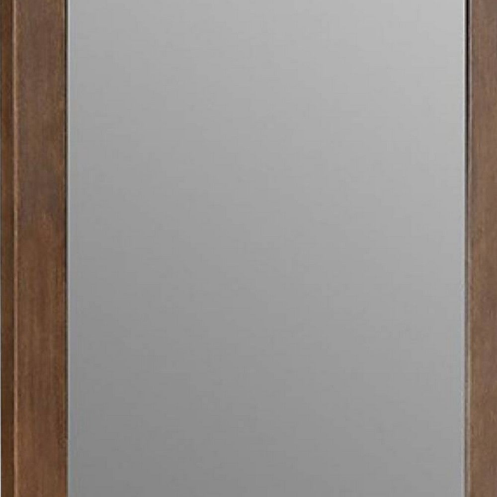 Roma Dresser Mirror, 39 Inch Rectangular Frame, Walnut Brown Solid Wood - BM339474