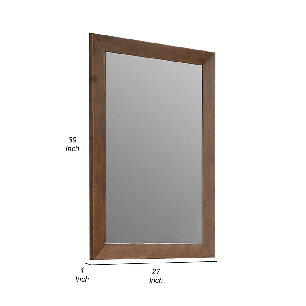 Roma Dresser Mirror, 39 Inch Rectangular Frame, Walnut Brown Solid Wood - BM339474
