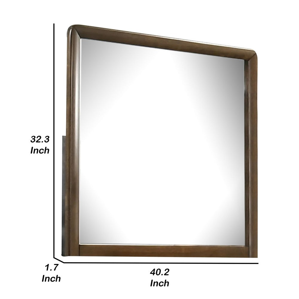 Cair Dresser Mirror, 32 Inch Rectangular Frame, Round Edges, Brown Wood - BM339478
