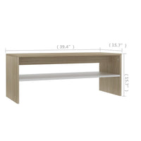 39 Inch Coffee Table w Shelf, Rectangular, Oak Beige and White Wood - BM339648