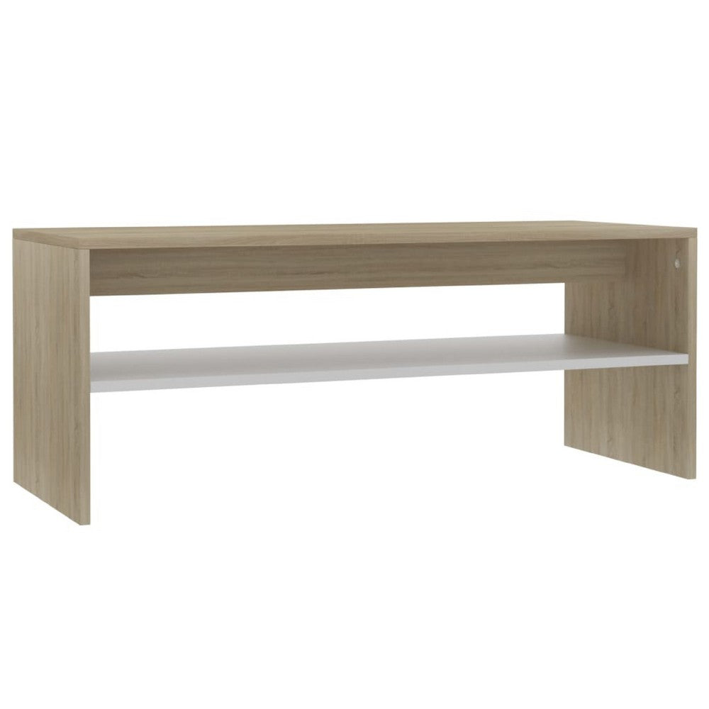 39 Inch Coffee Table w Shelf, Rectangular, Oak Beige and White Wood - BM339648