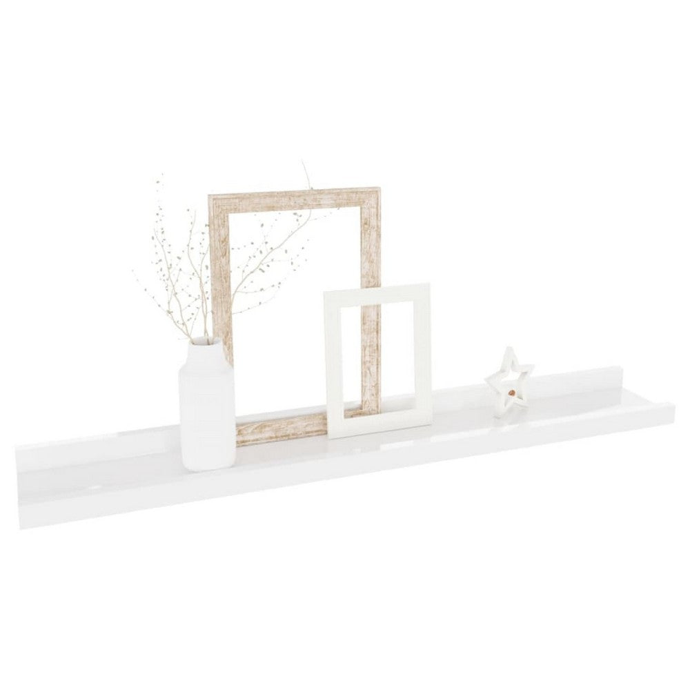 4pc Wall Mounted Floating Display Shelf Set, High Gloss White Wood - BM339664