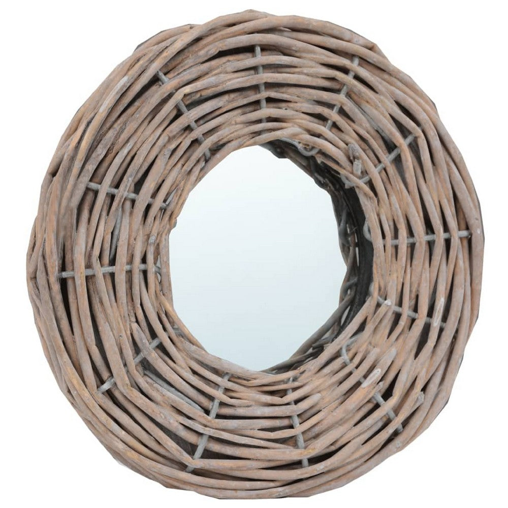 3pc Decorative Wall Mounted Mirror Set, Rattan Wicker Woven Frame in Beige - BM339671
