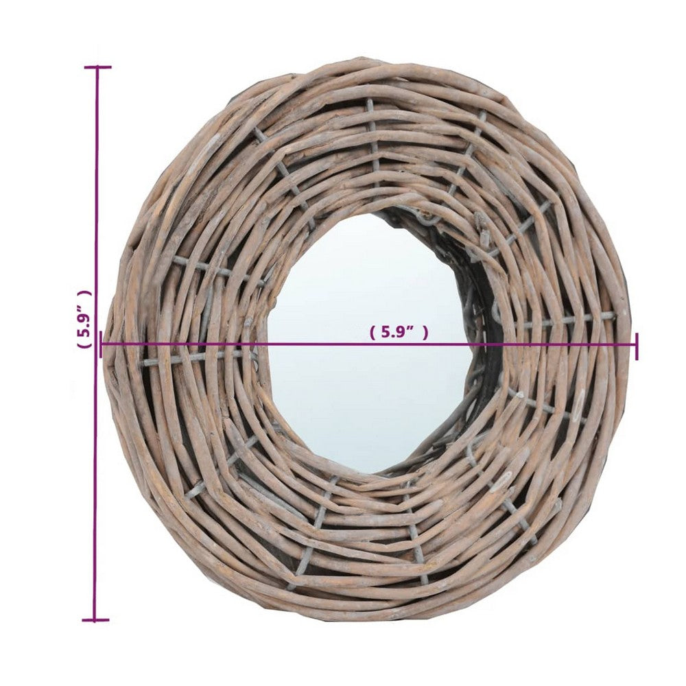 3pc Decorative Wall Mounted Mirror Set, Rattan Wicker Woven Frame in Beige - BM339671