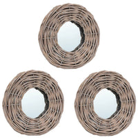 3pc Decorative Wall Mounted Mirror Set, Rattan Wicker Woven Frame in Beige - BM339671