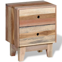 Gloria Bedside Cabinet with 2 Drawers, Tapered Legs, Beige Solid Wood - BM339728