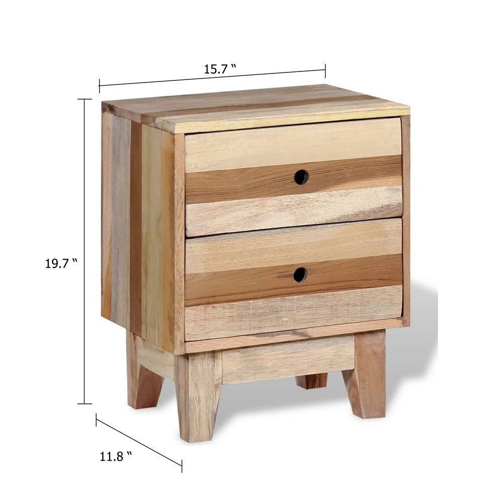 Gloria Bedside Cabinet with 2 Drawers, Tapered Legs, Beige Solid Wood - BM339728