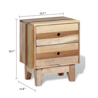 Gloria Bedside Cabinet with 2 Drawers, Tapered Legs, Beige Solid Wood - BM339728