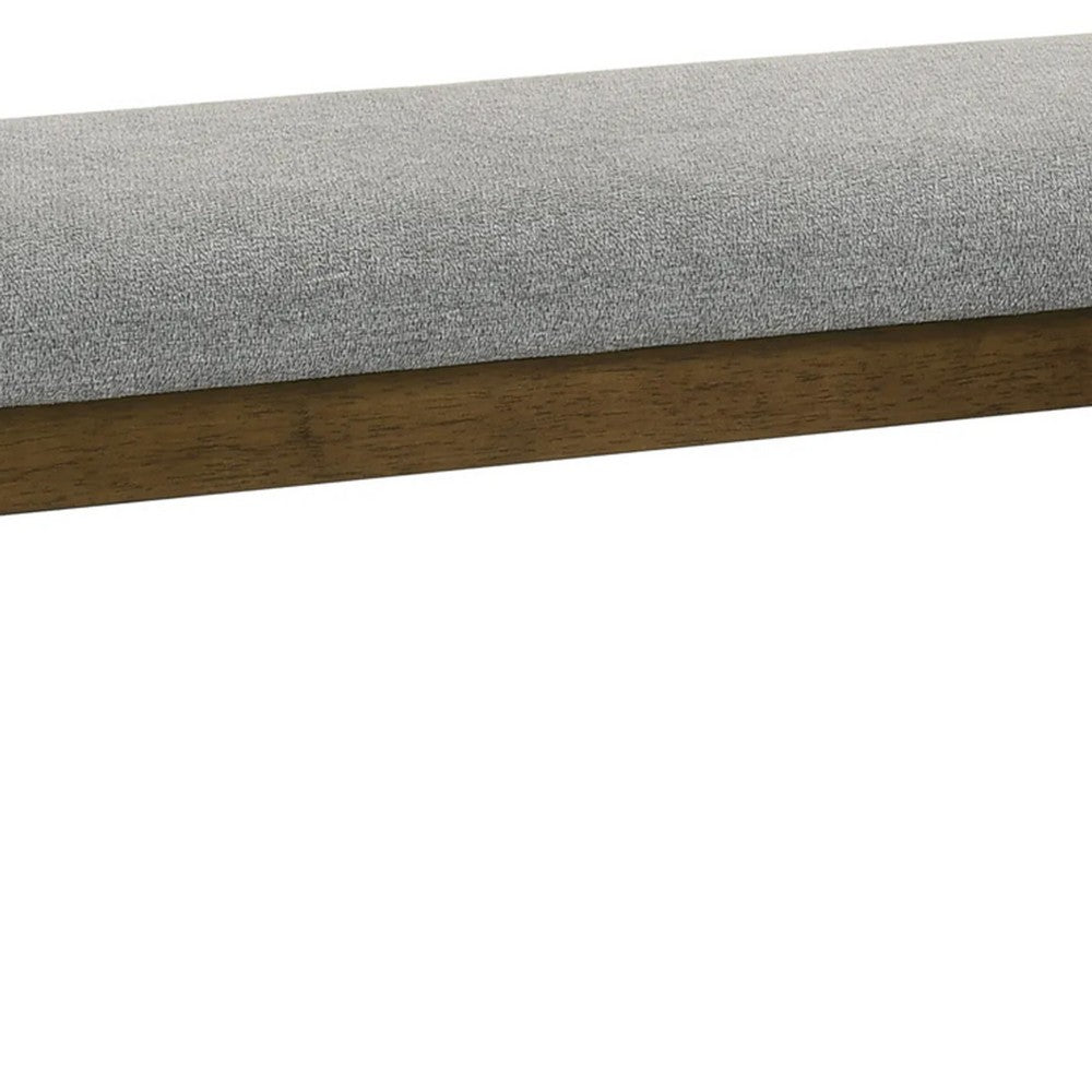 Lyoi Dining Bench, 47 Inch Gray Rectangular Fabric Seat, Brown Wood - BM340163