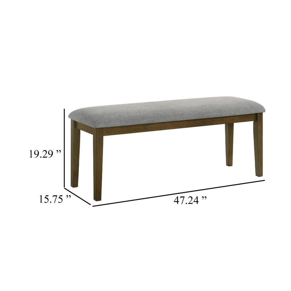 Lyoi Dining Bench, 47 Inch Gray Rectangular Fabric Seat, Brown Wood - BM340163