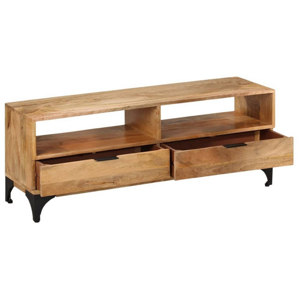 TV Stand, Brown Mango Wood, 2 Shelves and 2 Drawers, 47 Inch - BM340458