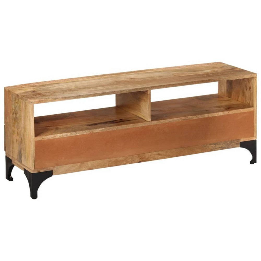 TV Stand, Brown Mango Wood, 2 Shelves and 2 Drawers, 47 Inch - BM340458