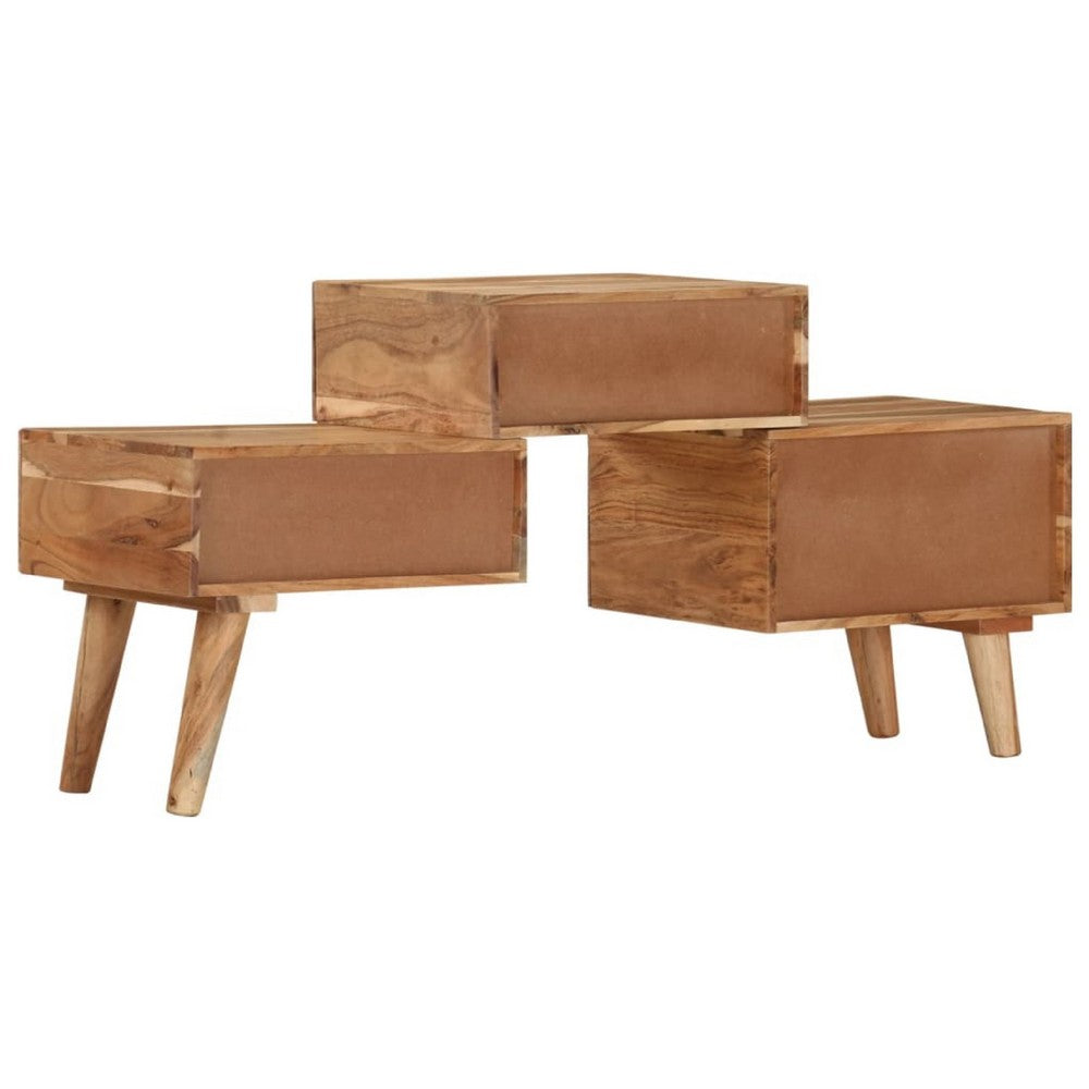 TV Stand Media Cabinet, Honey Brown Solid Acacia Wood, 3 Drawers, 43 Inch - BM340488