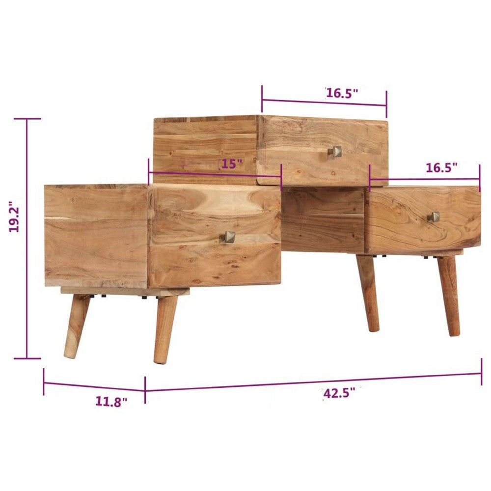 TV Stand Media Cabinet, Honey Brown Solid Acacia Wood, 3 Drawers, 43 Inch - BM340488