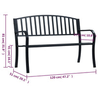 Outdoor Bench, Black Powder-Coated Steel, Curved Backrest, 47 Inch - BM340490