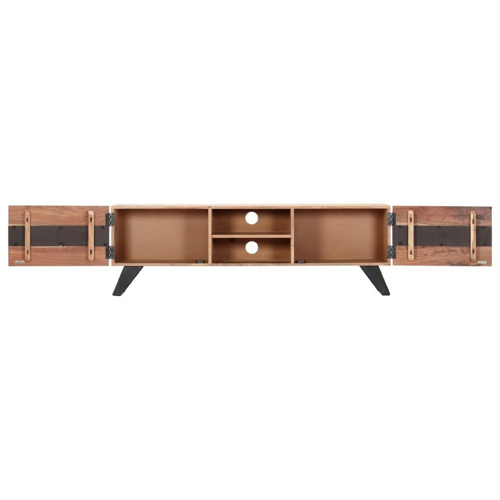 TV Stand Media Cabinet, Natural Brown Acacia Solid Acacia Wood, 55 Inch - BM340498