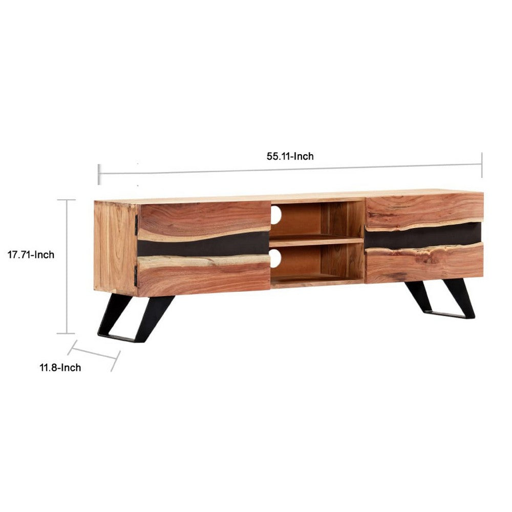 TV Stand Media Cabinet, Natural Brown Acacia Solid Acacia Wood, 55 Inch - BM340498