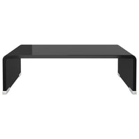 39 Inch TV Stand, Black Tempered Glass, High-Gloss Finish, C Shape - BM340554