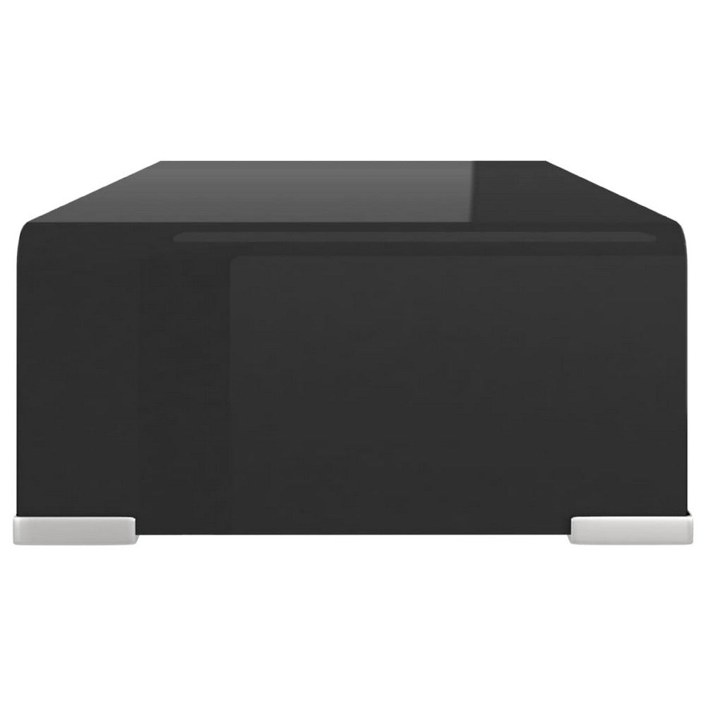 39 Inch TV Stand, Black Tempered Glass, High-Gloss Finish, C Shape - BM340554