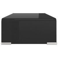39 Inch TV Stand, Black Tempered Glass, High-Gloss Finish, C Shape - BM340554