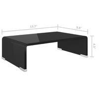 39 Inch TV Stand, Black Tempered Glass, High-Gloss Finish, C Shape - BM340554