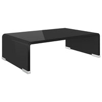 39 Inch TV Stand, Black Tempered Glass, High-Gloss Finish, C Shape - BM340554