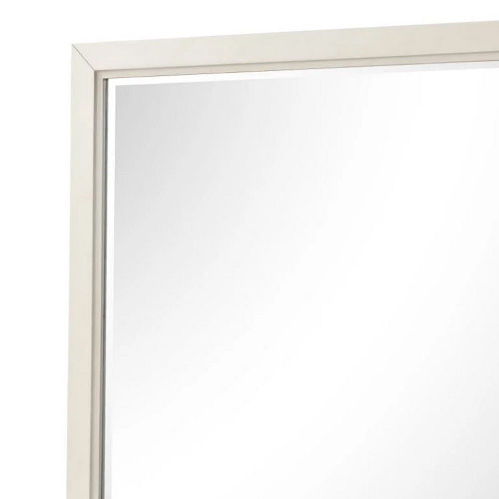 Toi Dresser Mirror, Beveled Glass, Antique White Finished Solid Wood, 38 Inch - BM340856