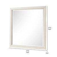 Toi Dresser Mirror, Beveled Glass, Antique White Finished Solid Wood, 38 Inch - BM340856