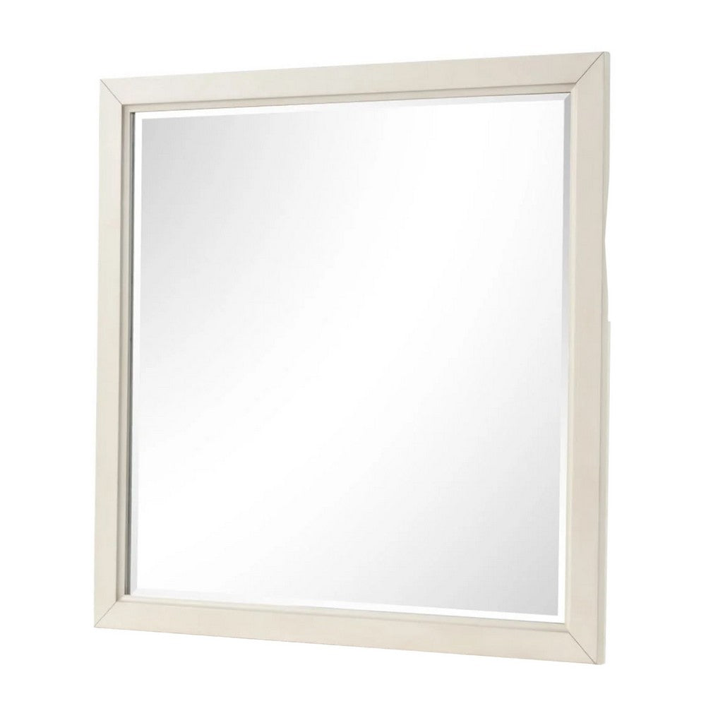Toi Dresser Mirror, Beveled Glass, Antique White Finished Solid Wood, 38 Inch - BM340856
