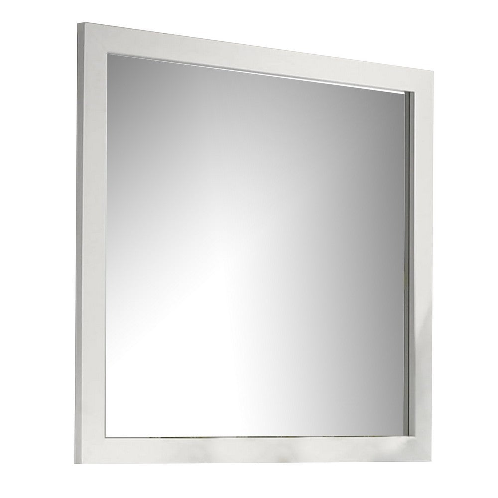 Dyl Dresser Mirror, Bevel Glass, White Wood Frame, 40 Inch Square - BM340884