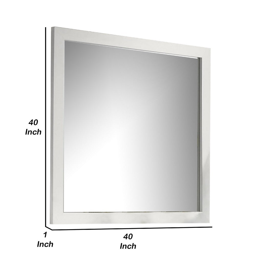 Dyl Dresser Mirror, Bevel Glass, White Wood Frame, 40 Inch Square - BM340884