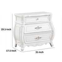 Valena Nightstand, 3 Drawers, White Solid Wood, Metal Handles, 31 Inch - BM340914