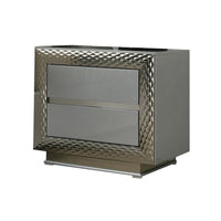 Vino 2 Drawer Nightstand, Plinth Base Gray Wood wity Silver Trim - BM340923