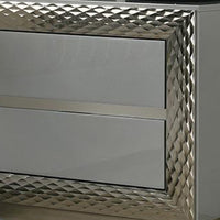 Vino 2 Drawer Nightstand, Plinth Base Gray Wood wity Silver Trim - BM340923