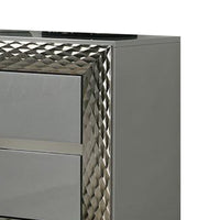 Vino 2 Drawer Nightstand, Plinth Base Gray Wood wity Silver Trim - BM340923
