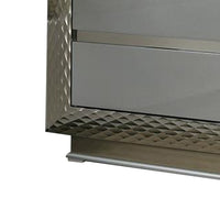 Vino 2 Drawer Nightstand, Plinth Base Gray Wood wity Silver Trim - BM340923