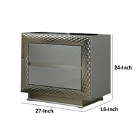 Vino 2 Drawer Nightstand, Plinth Base Gray Wood wity Silver Trim - BM340923
