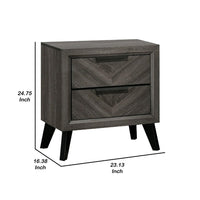 Vey Nightstand with 2 Drawers, Gray Chevron Patterned Fronts - BM340937