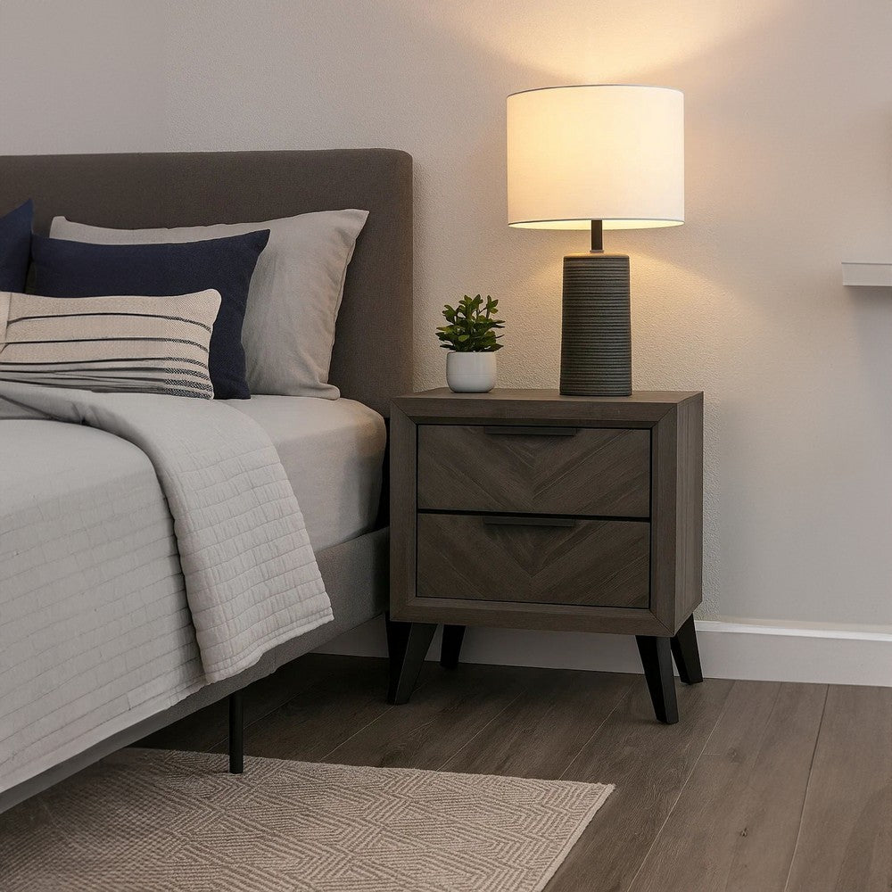 Vey Nightstand with 2 Drawers, Gray Chevron Patterned Fronts - BM340937