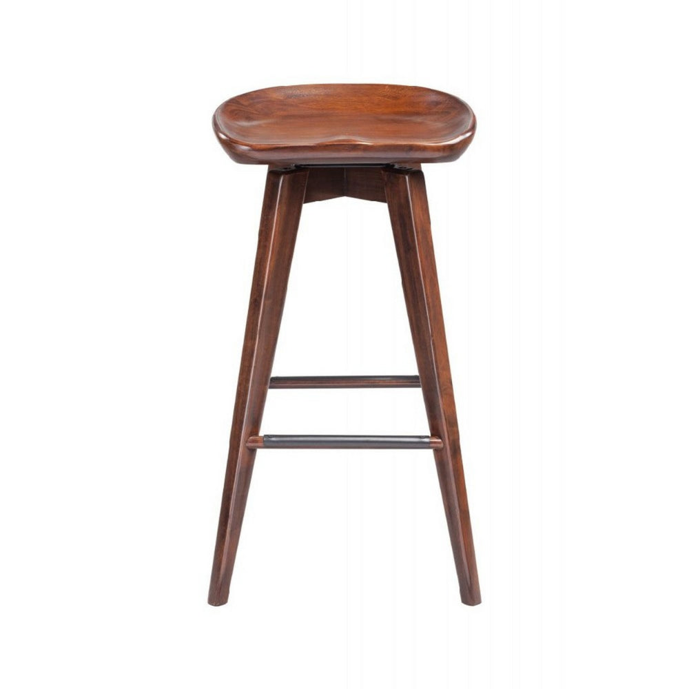 Contoured Seat Wooden Frame Swivel Barstool with Angled Legs, Dark Brown - BM61418