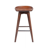Contoured Seat Wooden Frame Swivel Barstool with Angled Legs, Dark Brown - BM61418