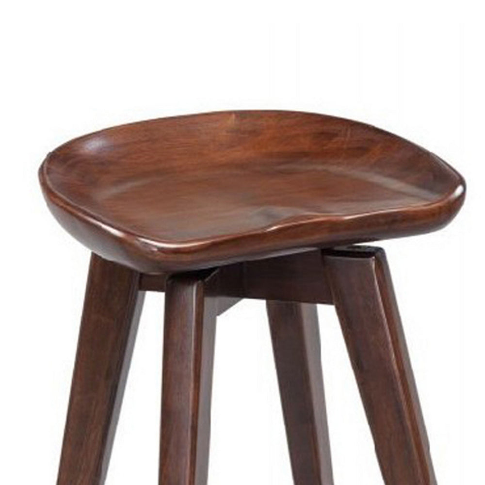 Contoured Seat Wooden Frame Swivel Barstool with Angled Legs, Dark Brown - BM61418