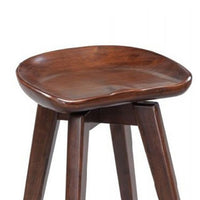 Contoured Seat Wooden Frame Swivel Barstool with Angled Legs, Dark Brown - BM61418