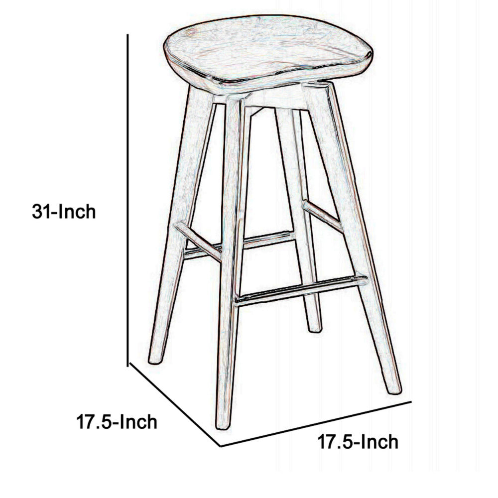 Contoured Seat Wooden Frame Swivel Barstool with Angled Legs, Dark Brown - BM61418